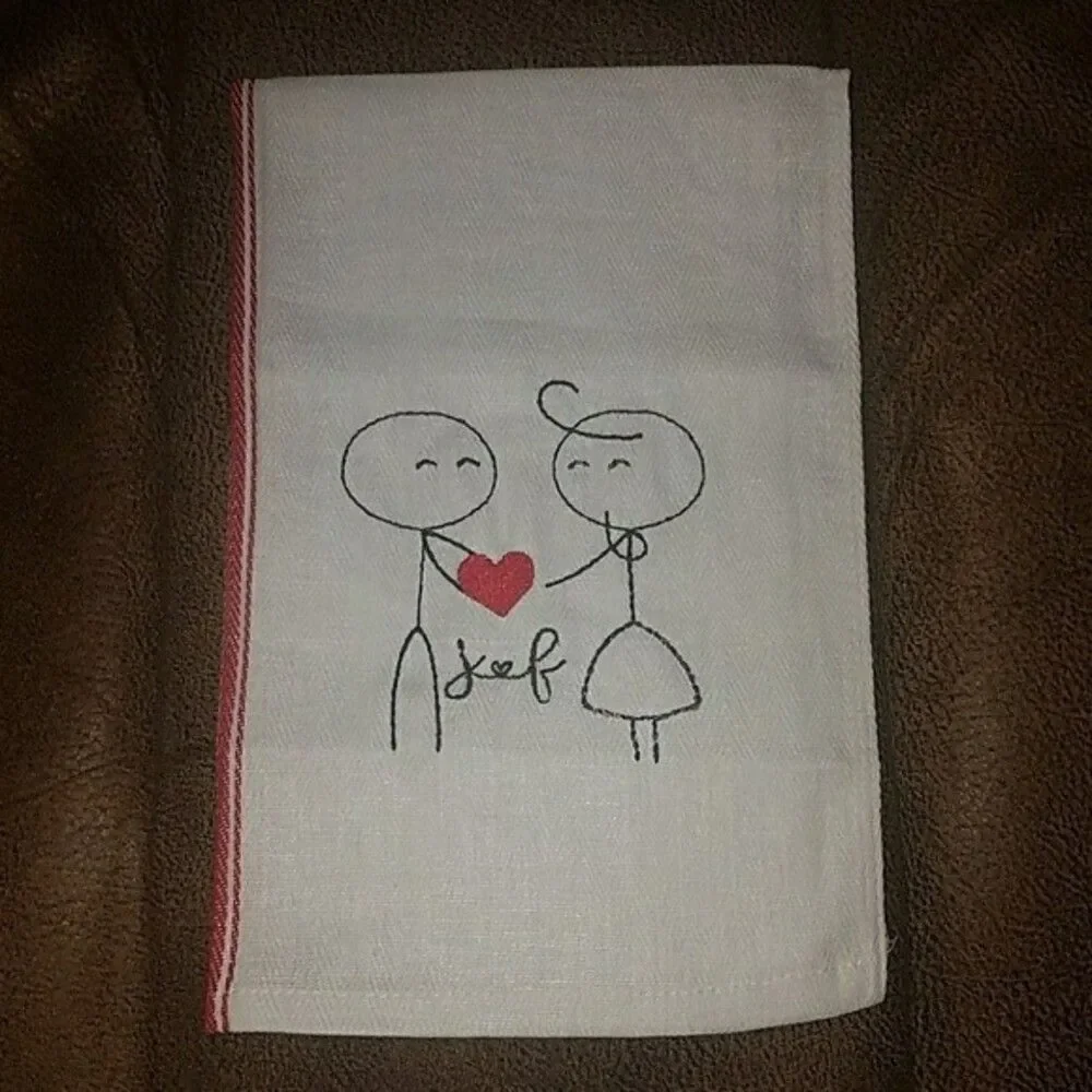Valentine J&F embroidered kitchen towel NEW